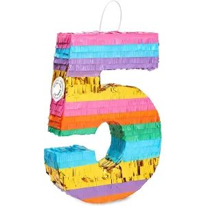 Rainbow Pinata For Kid's Birthday Party Small Number 5 (11.6 X 16.5