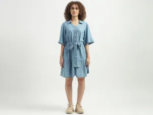 Regular Fit Spread Collar Solid Pattern Dress