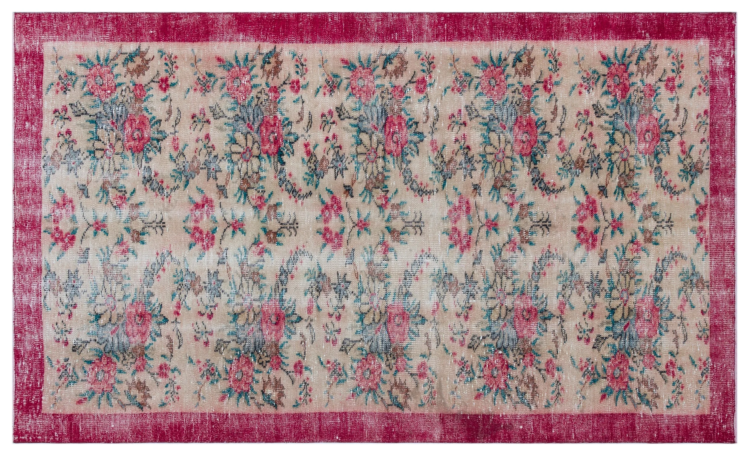 Retro Design Floral Over Dyed Vintage Rug 4'11'' x 8'5'' ft 151 x 256 cm