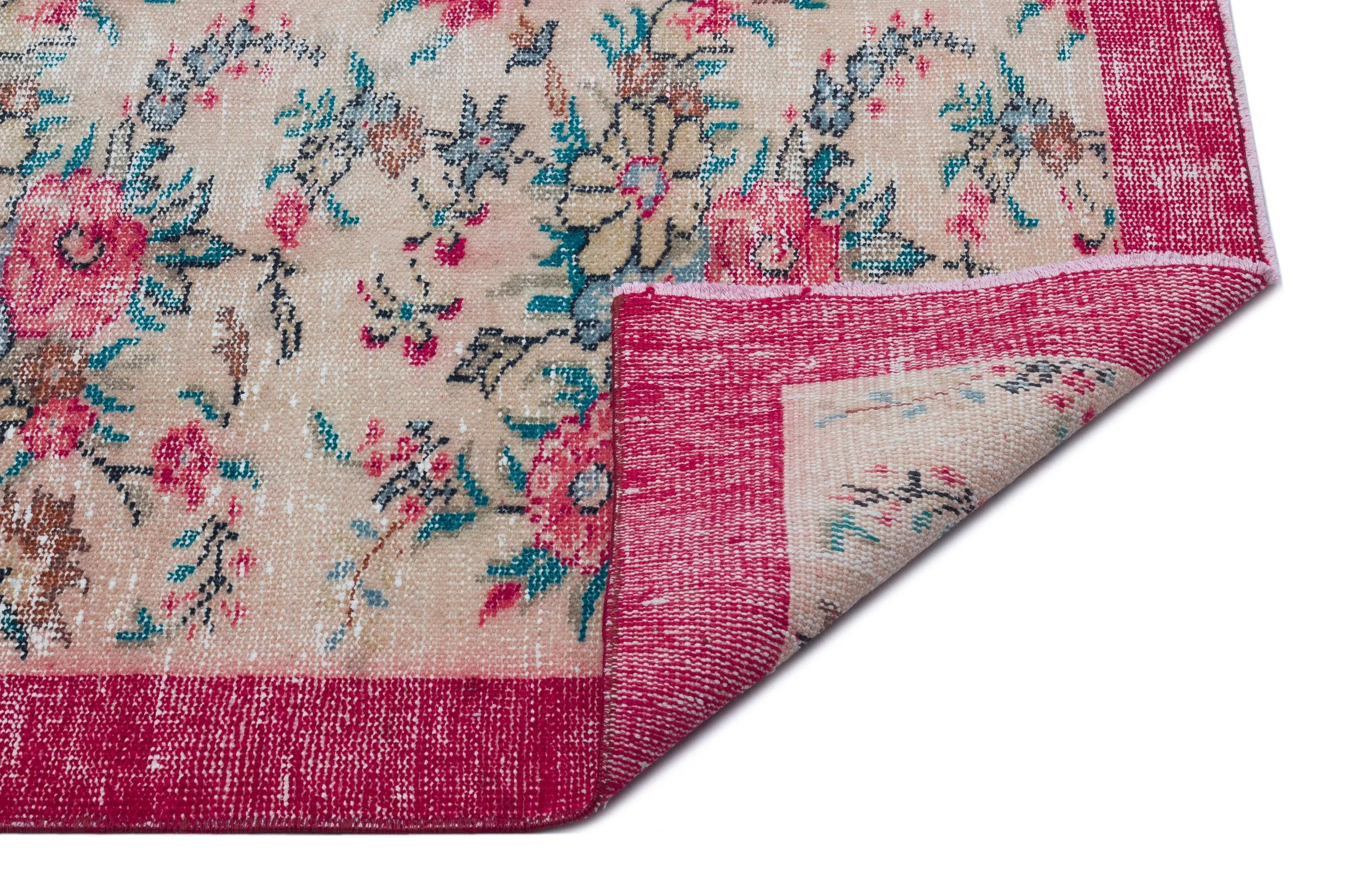 Retro Design Floral Over Dyed Vintage Rug 4'11'' x 8'5'' ft 151 x 256 cm