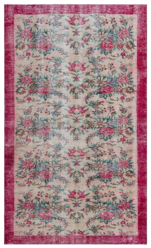 Retro Design Floral Over Dyed Vintage Rug 4'11'' x 8'5'' ft 151 x 256 cm