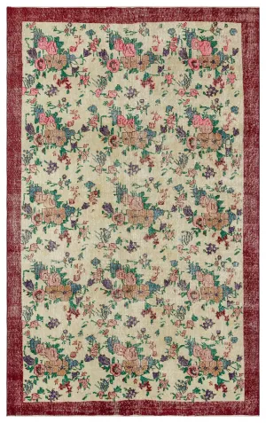Retro Design Floral Over Dyed Vintage Rug 6'3'' x 9'8'' ft 190 x 295 cm