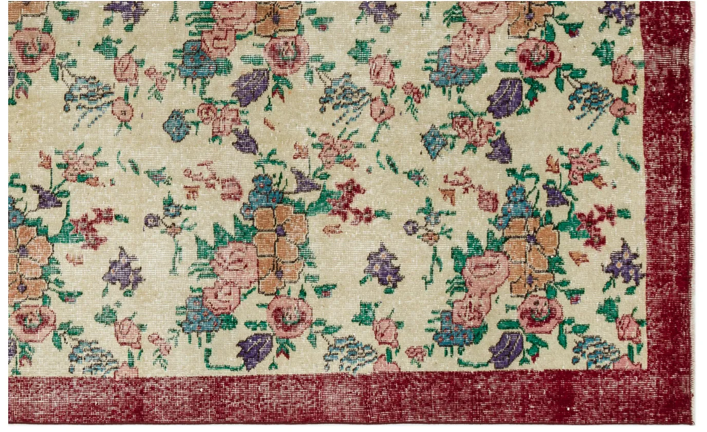 Retro Design Floral Over Dyed Vintage Rug 6'3'' x 9'8'' ft 190 x 295 cm