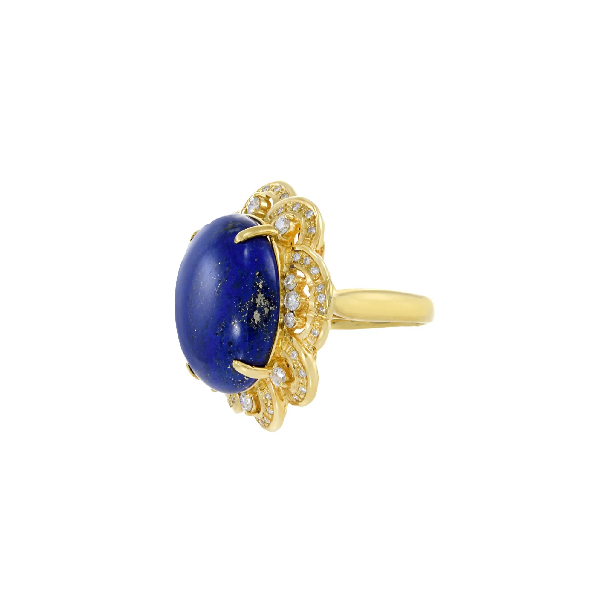 Retro Era 18KT Yellow Gold Lapis Lazuli And Diamond Ring