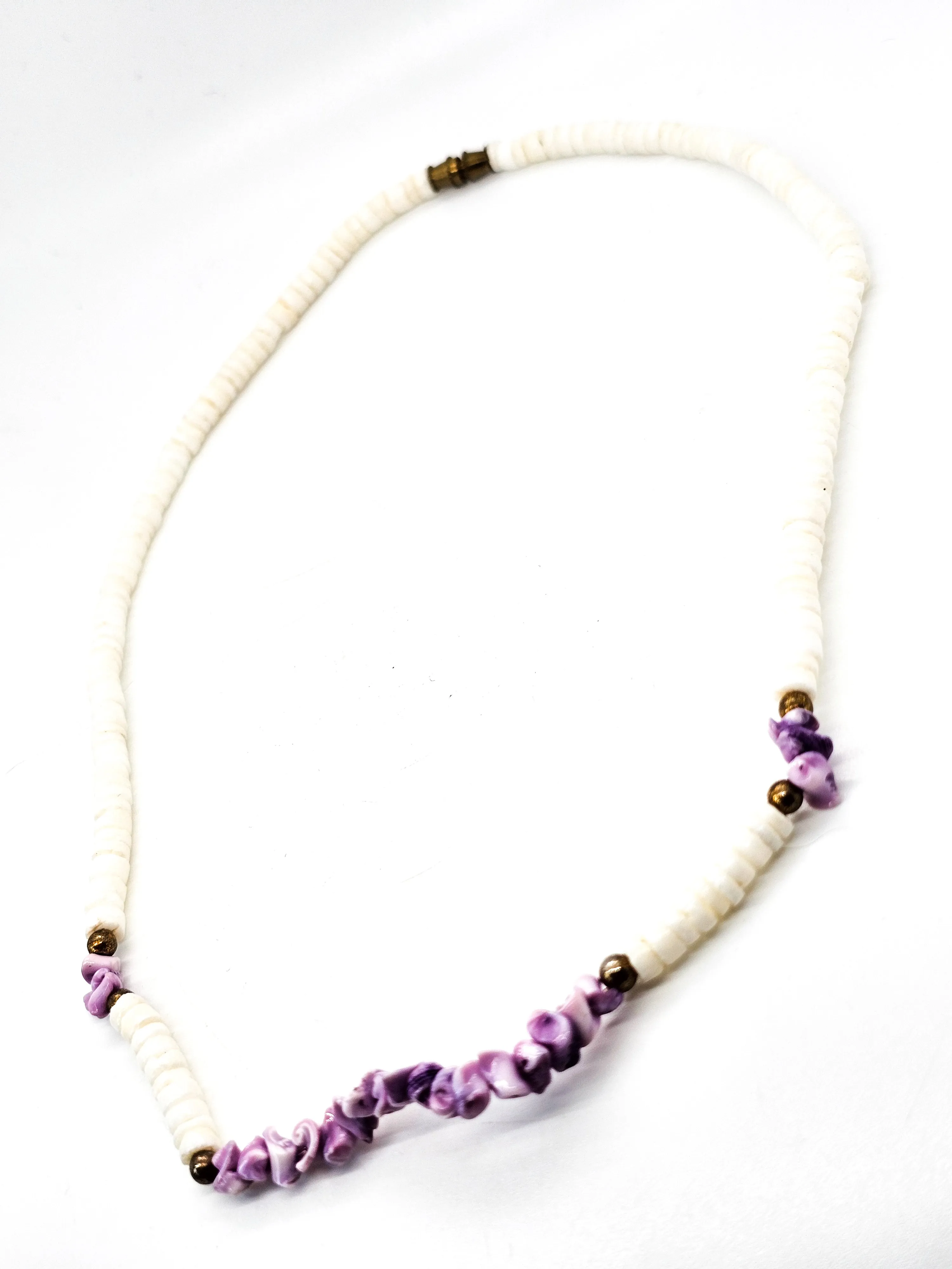 Retro white puka shell and pink dyed shell vintage surfer skater necklace