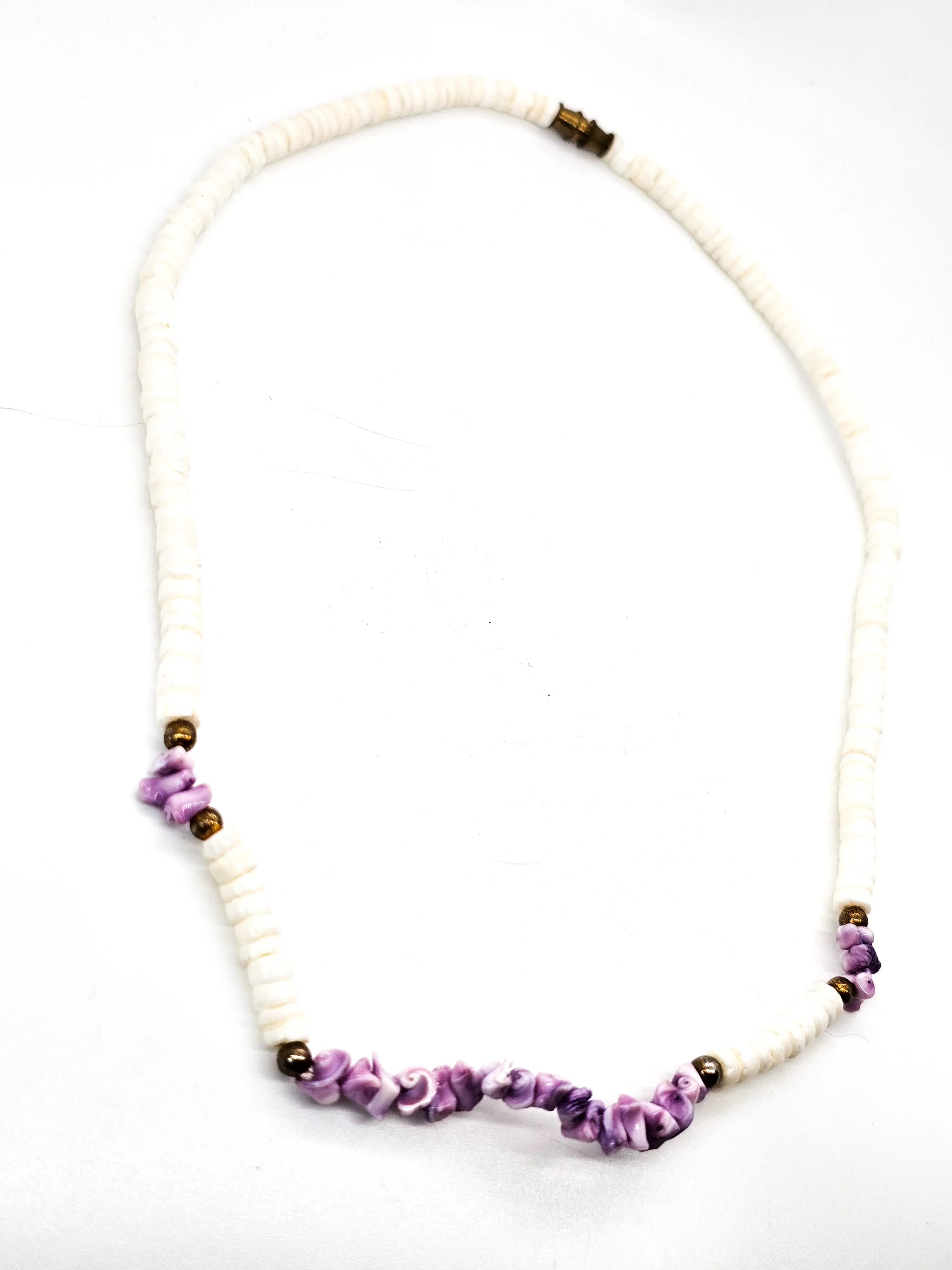 Retro white puka shell and pink dyed shell vintage surfer skater necklace