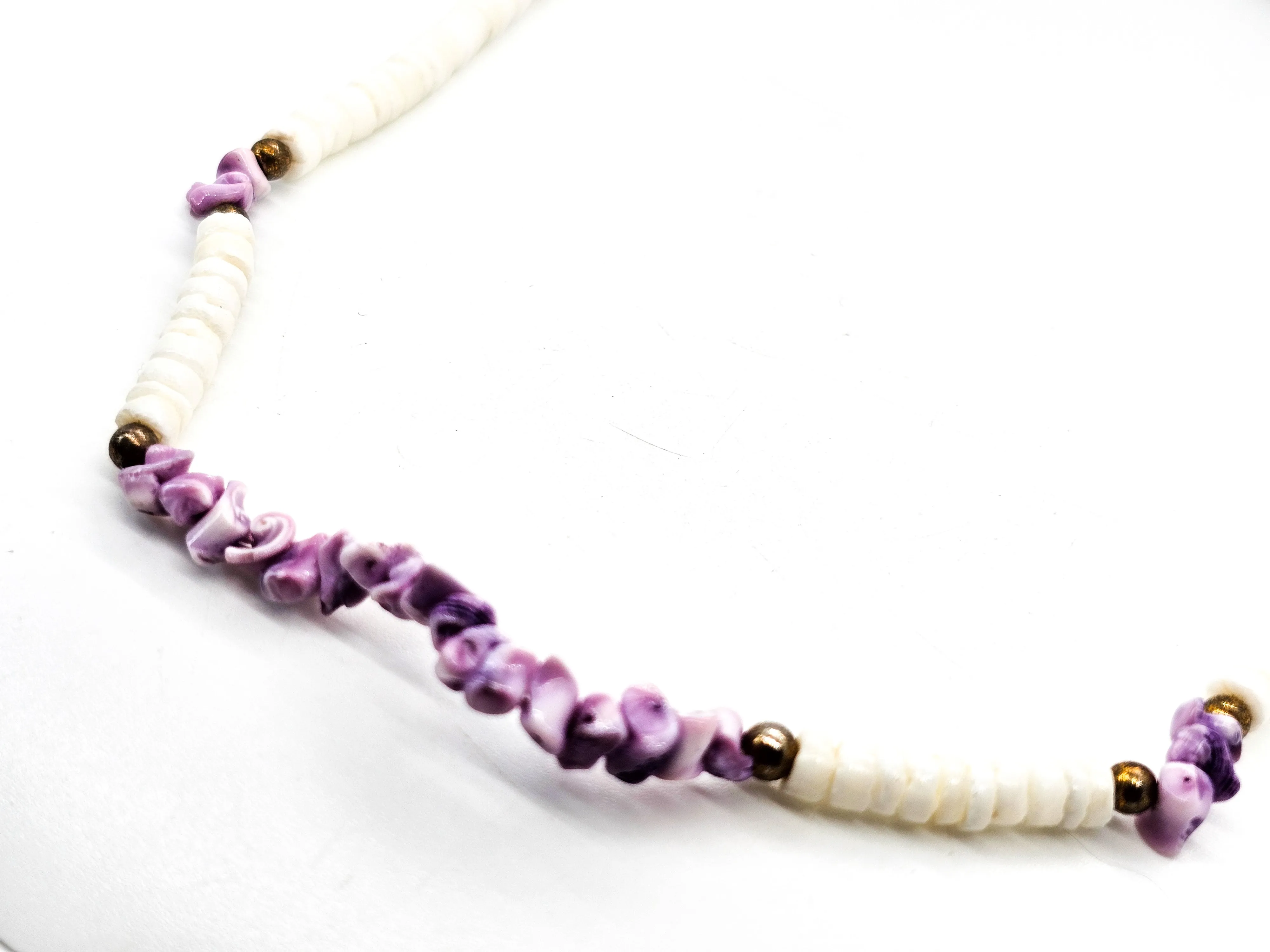 Retro white puka shell and pink dyed shell vintage surfer skater necklace