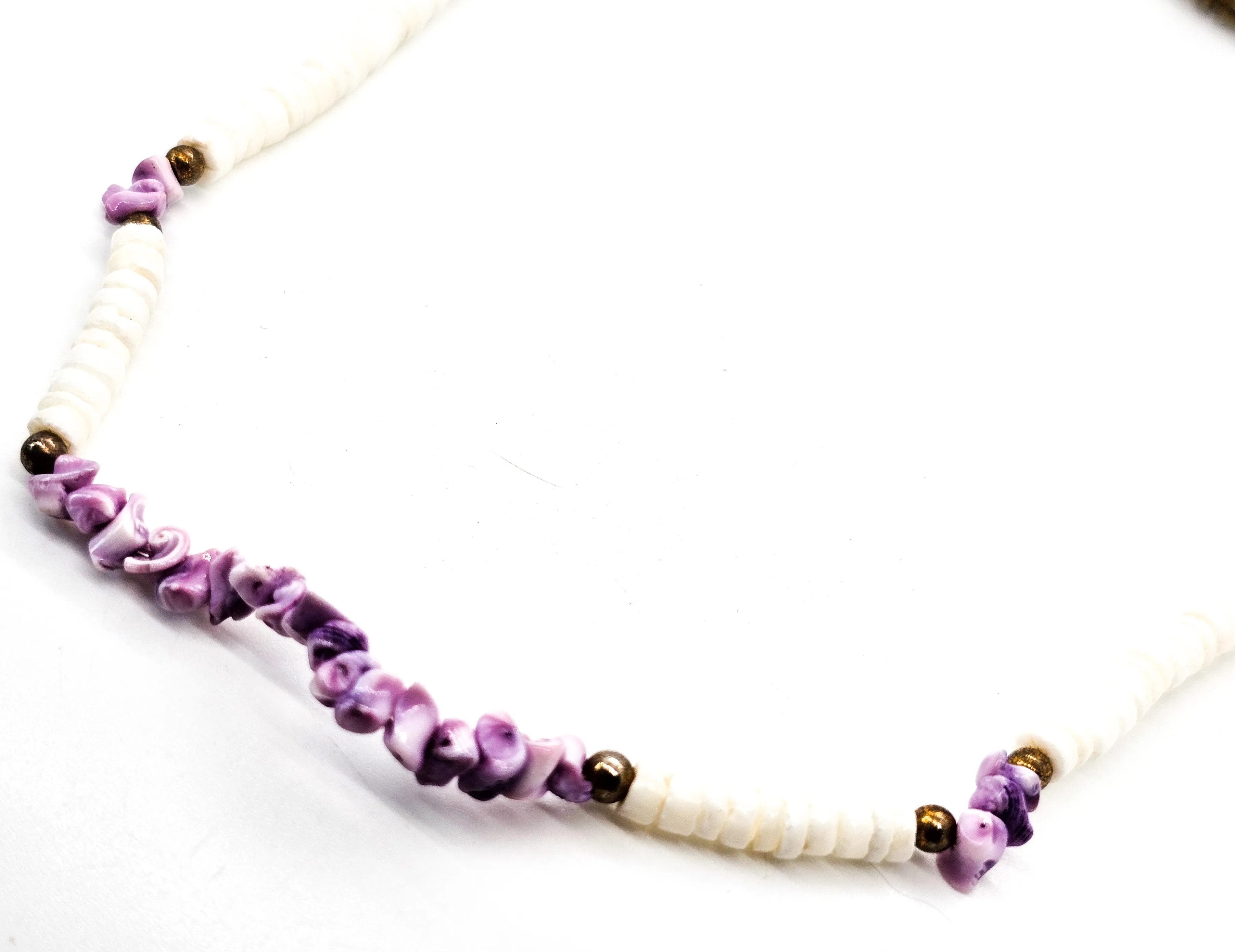 Retro white puka shell and pink dyed shell vintage surfer skater necklace