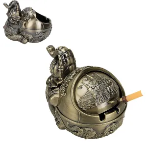 Rhyhorn Vintage Elephant Ashtray with Lid for Cigarettes Metal Windproof Smoking Ash Trays for Indoors Outdoors Home Office Decorative Gift for Men Women