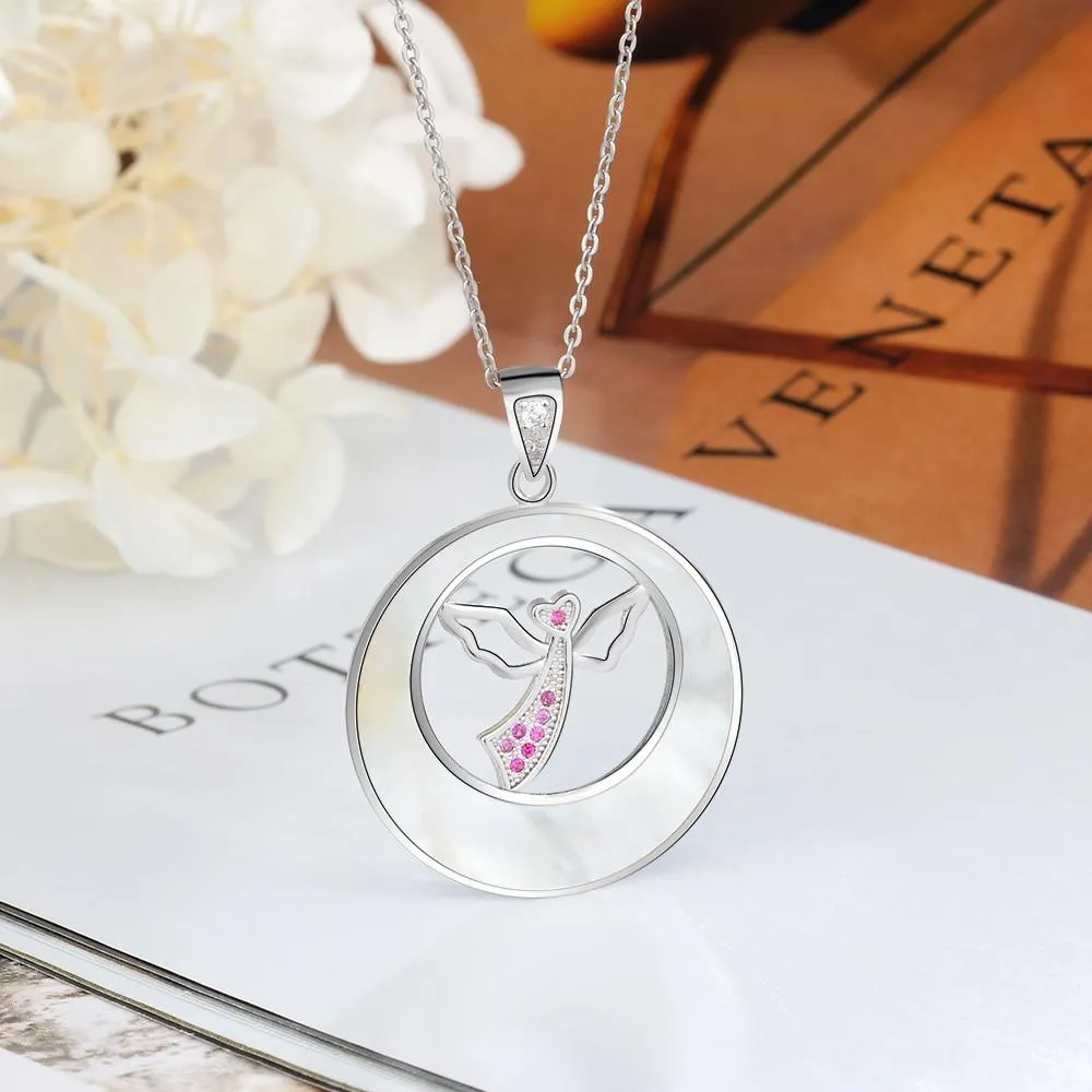 Romantic 925 Silver Sterling Necklace with Pearl Angel Pendant for Women, New Arrival 2018 Jewelry Gift