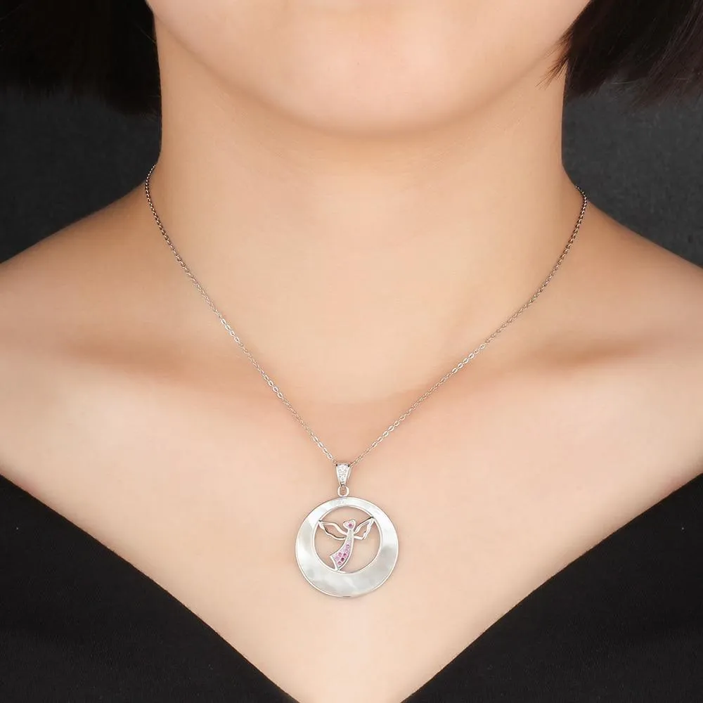 Romantic 925 Silver Sterling Necklace with Pearl Angel Pendant for Women, New Arrival 2018 Jewelry Gift