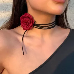Romantic Gothic Big Rose Flower Necklace for Women