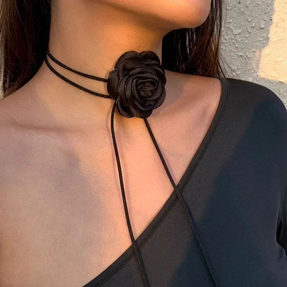 Romantic Gothic Big Rose Flower Necklace for Women