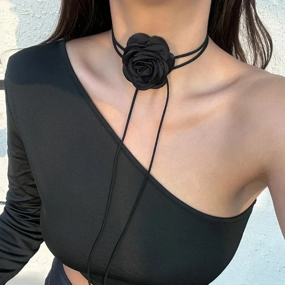 Romantic Gothic Big Rose Flower Necklace for Women