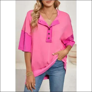 Rose Red Patchwork Oversized Henley: Catwalk or Couch,  Fabulous 💅