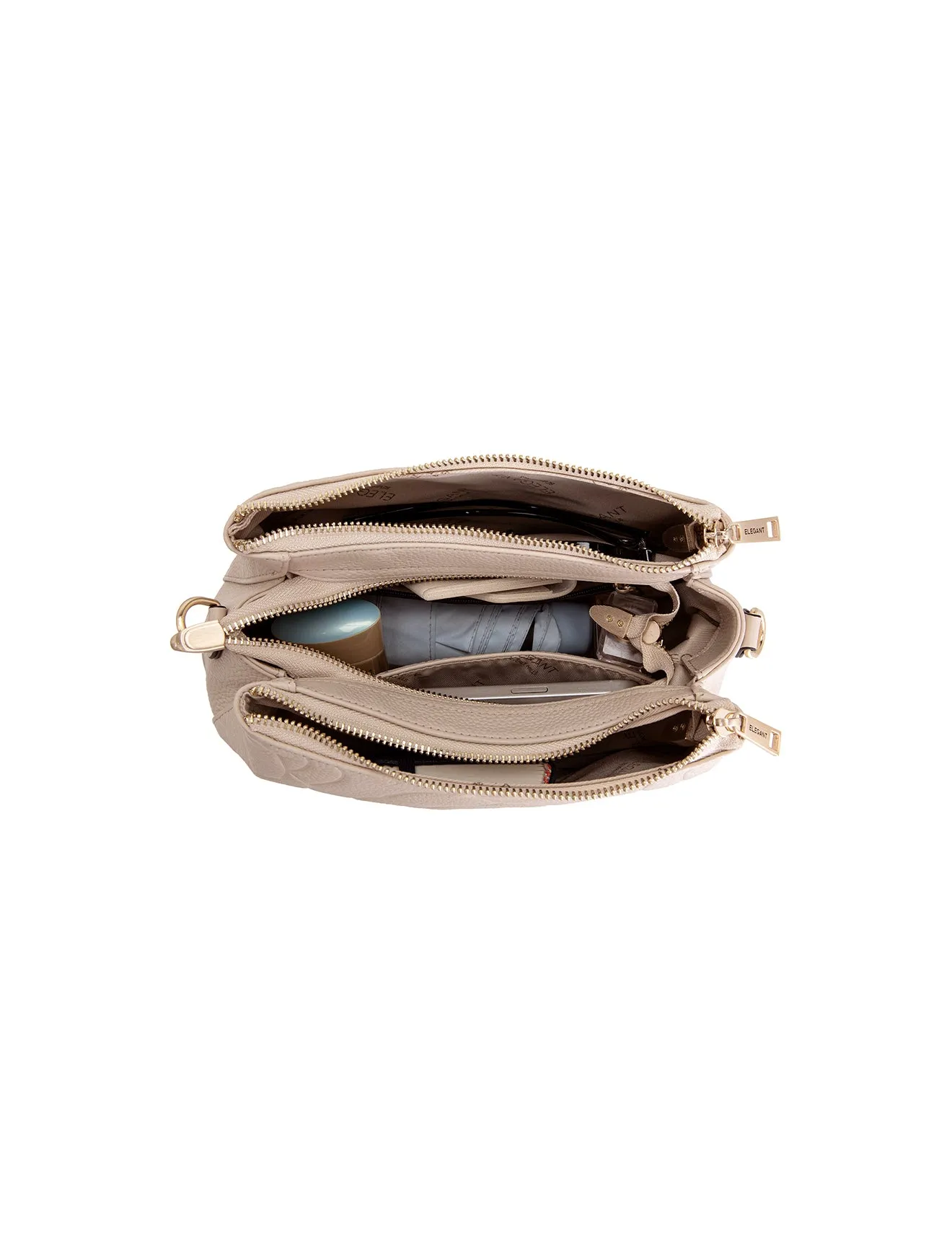 ROSIE 3 COMPARTMENT LEATHER XBODY BAG- E1-8285A-IVORY