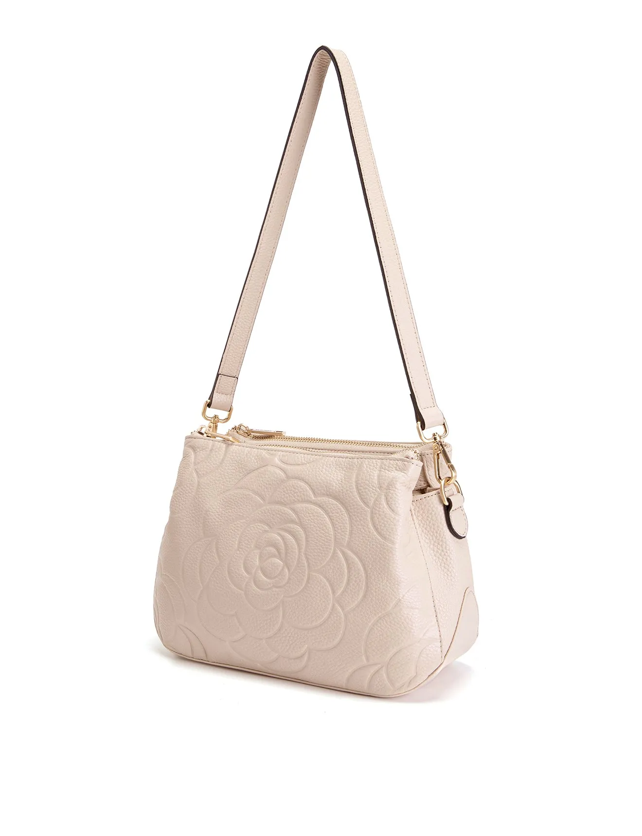 ROSIE 3 COMPARTMENT LEATHER XBODY BAG- E1-8285A-IVORY
