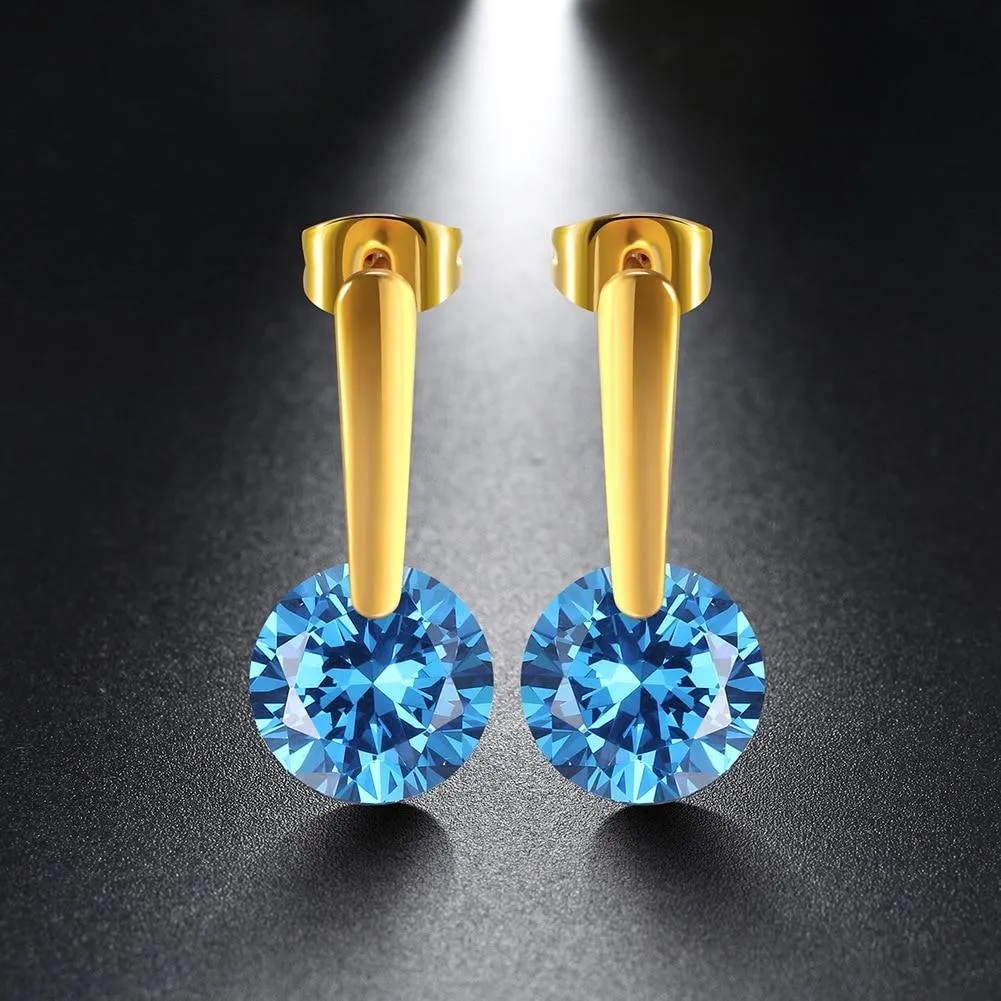 Round 5 Colors Option Cubic Zirconia Stone Dangle Earrings For Women Stainless Steel Drop Earrings Birthday Gift