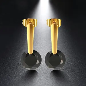 Round 5 Colors Option Cubic Zirconia Stone Dangle Earrings For Women Stainless Steel Drop Earrings Birthday Gift