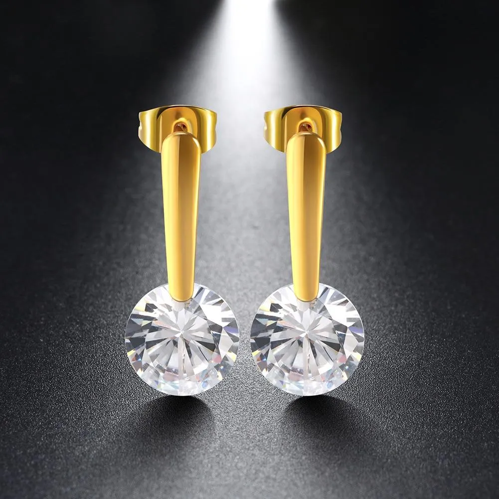 Round 5 Colors Option Cubic Zirconia Stone Dangle Earrings For Women Stainless Steel Drop Earrings Birthday Gift