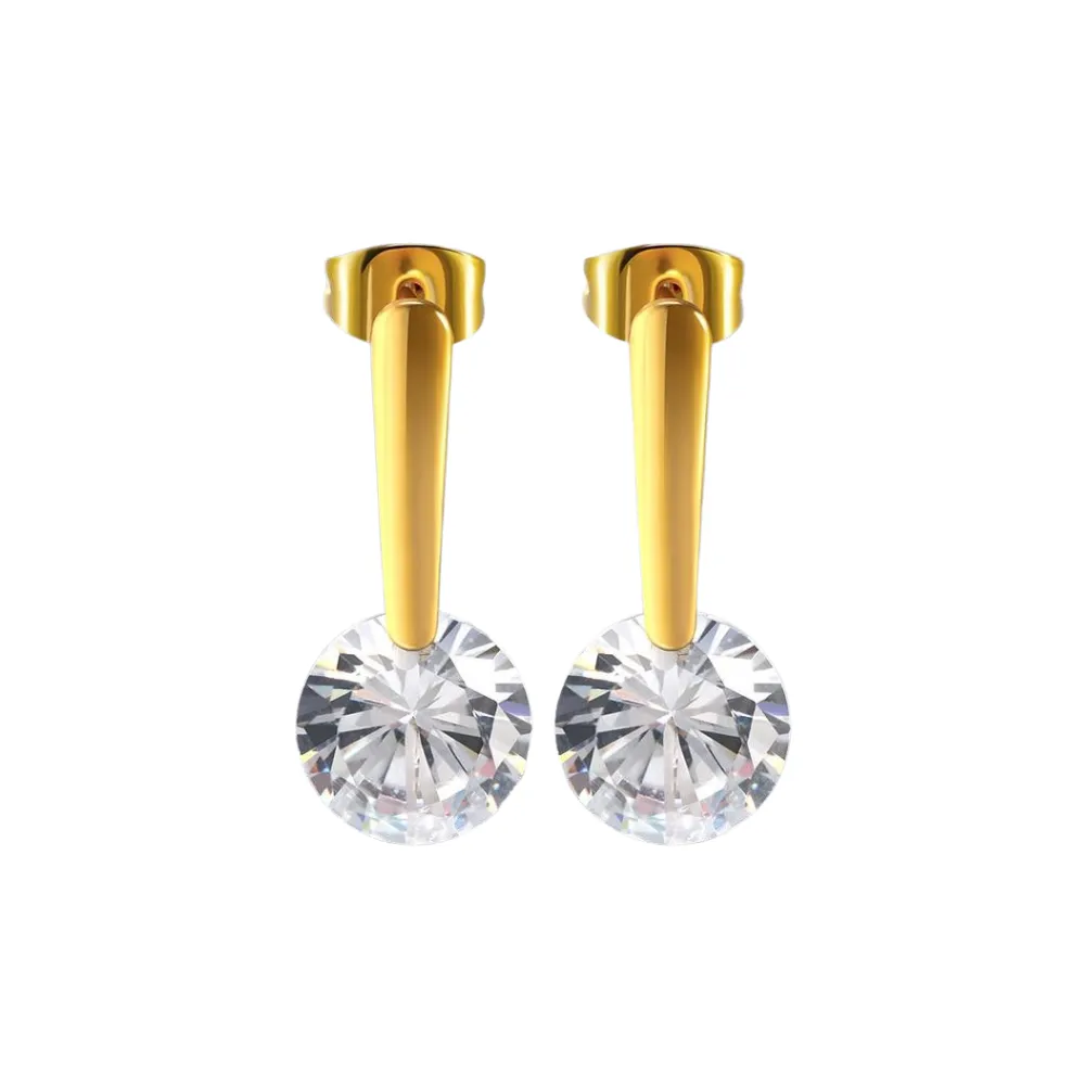 Round 5 Colors Option Cubic Zirconia Stone Dangle Earrings For Women Stainless Steel Drop Earrings Birthday Gift