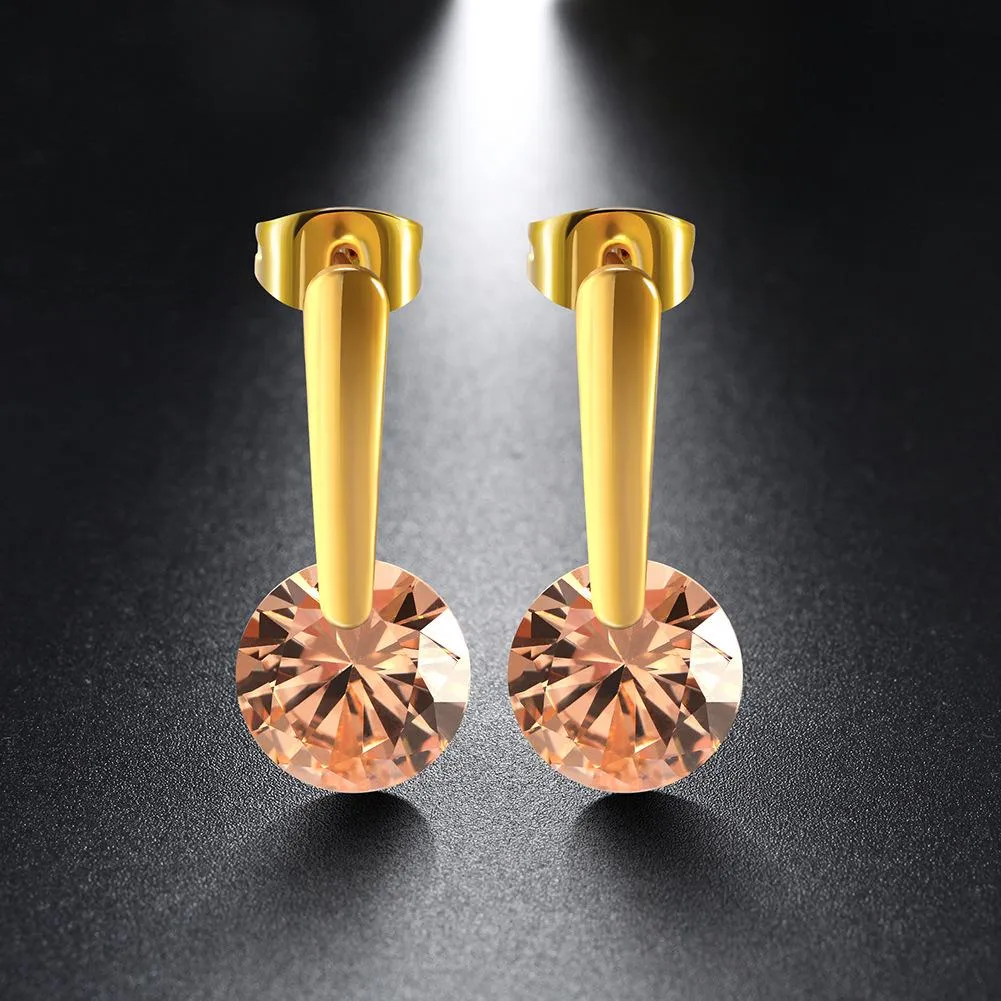 Round 5 Colors Option Cubic Zirconia Stone Dangle Earrings For Women Stainless Steel Drop Earrings Birthday Gift
