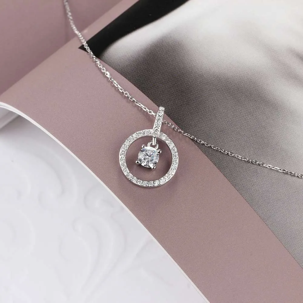 Round Hollow With Cubic Zirconia 925 Sterling Silver Necklace & Pendants For Women Fashion Wedding Jewelry