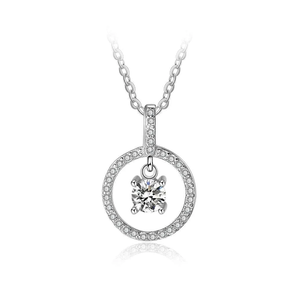 Round Hollow With Cubic Zirconia 925 Sterling Silver Necklace & Pendants For Women Fashion Wedding Jewelry