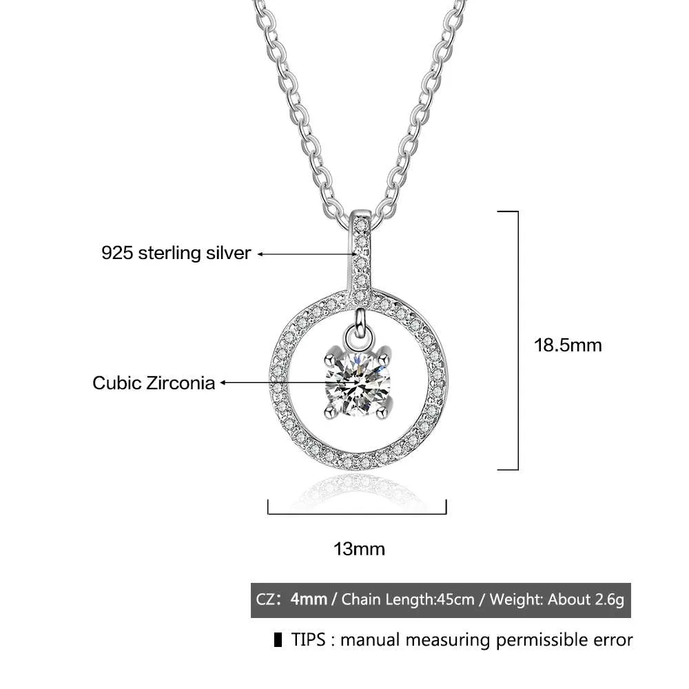 Round Hollow With Cubic Zirconia 925 Sterling Silver Necklace & Pendants For Women Fashion Wedding Jewelry