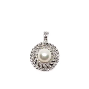Round Japanese Saltwater Cultured Akoya Retro Pendant- Sterling Silver