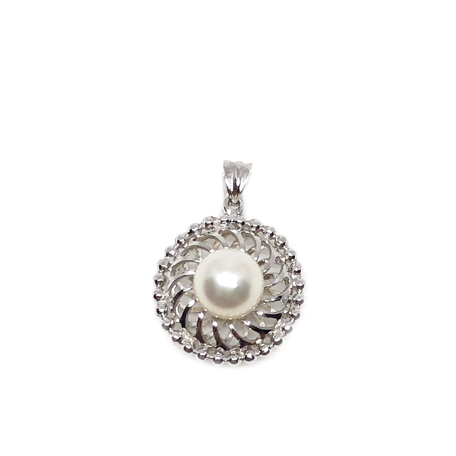 Round Japanese Saltwater Cultured Akoya Retro Pendant- Sterling Silver