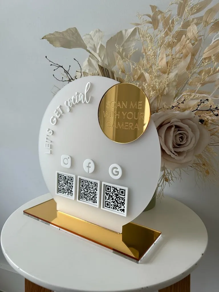 Round Layered Modern QR Social Freestanding Sign - 3 QR Codes