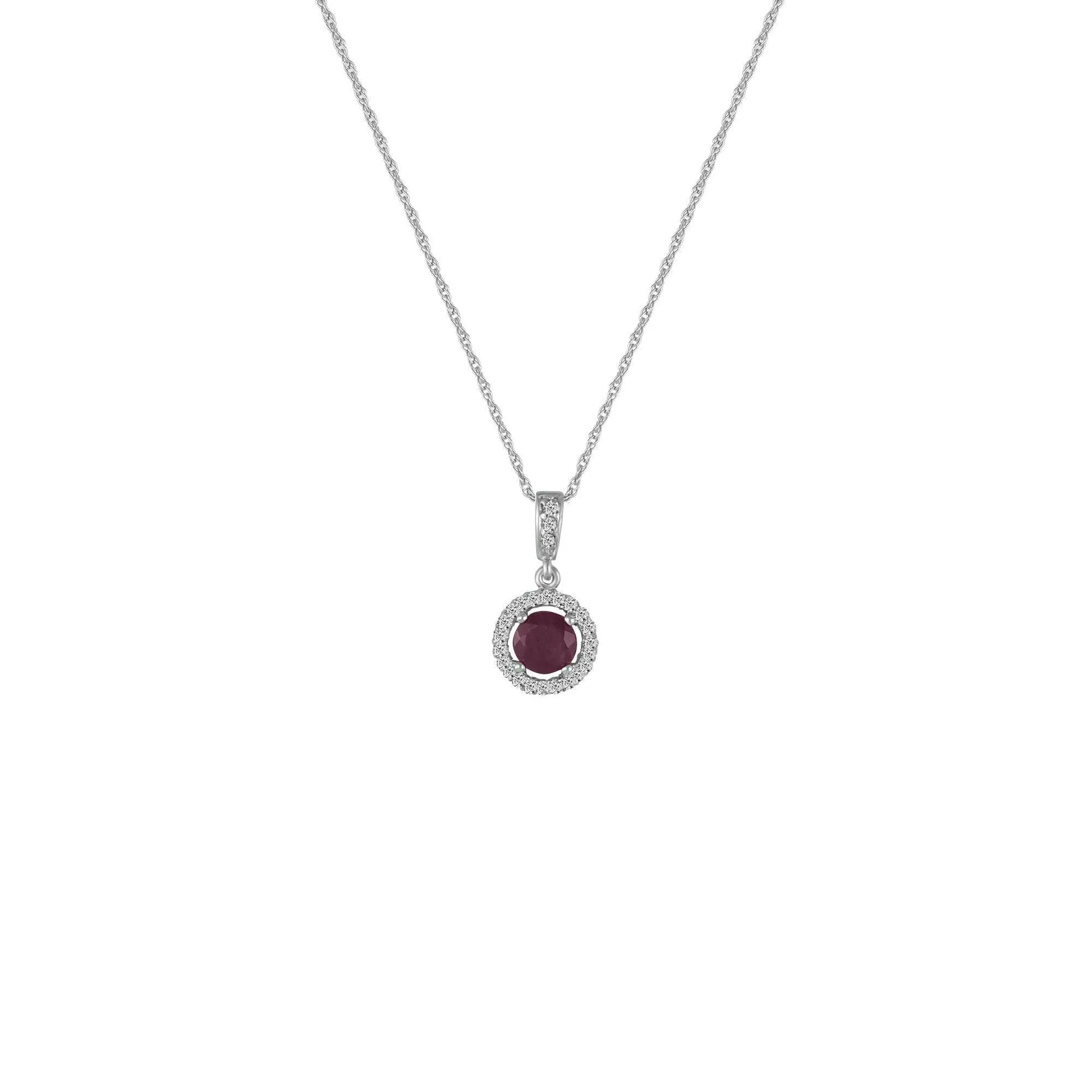 Ruby and Diamond Accent Fashion Pendant in 10K White Gold