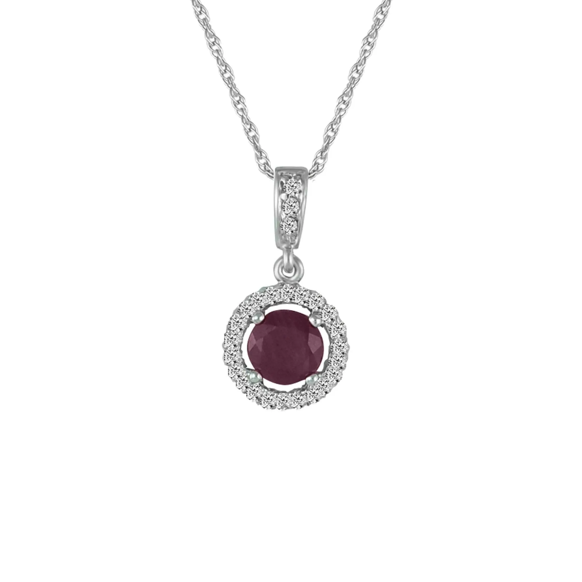 Ruby and Diamond Accent Fashion Pendant in 10K White Gold