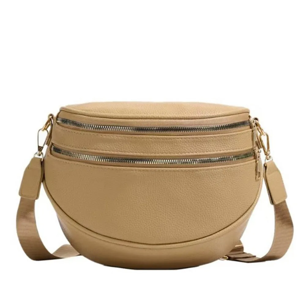 Sabrina Double Zip Leather Crescent Sling