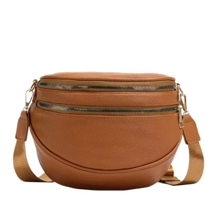Sabrina Double Zip Leather Crescent Sling