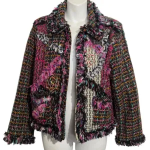 Sandy Starkman Womens Vintage Tweed Art To Wear Fringe Colorful Jacket Blazer L