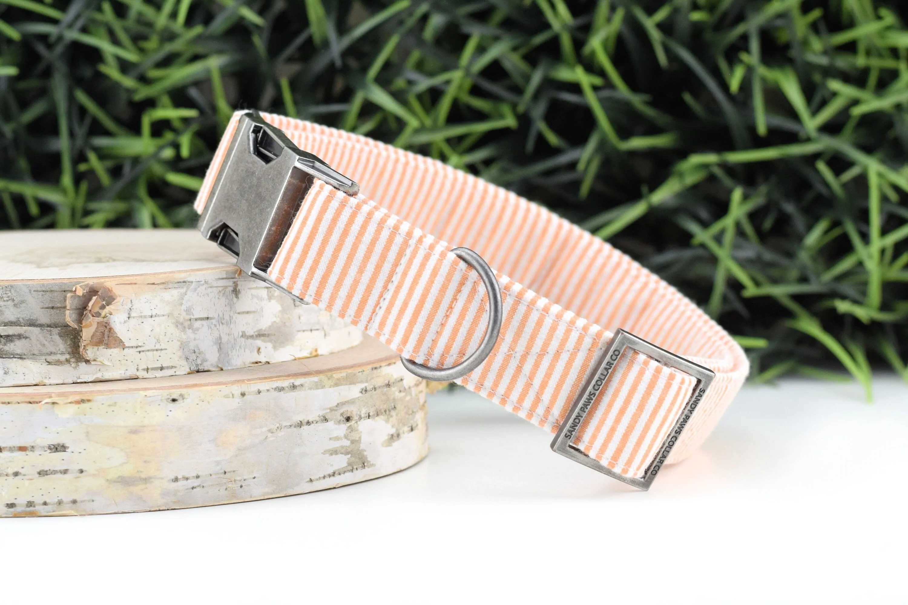 Seersucker Dog Collar - Orange & White