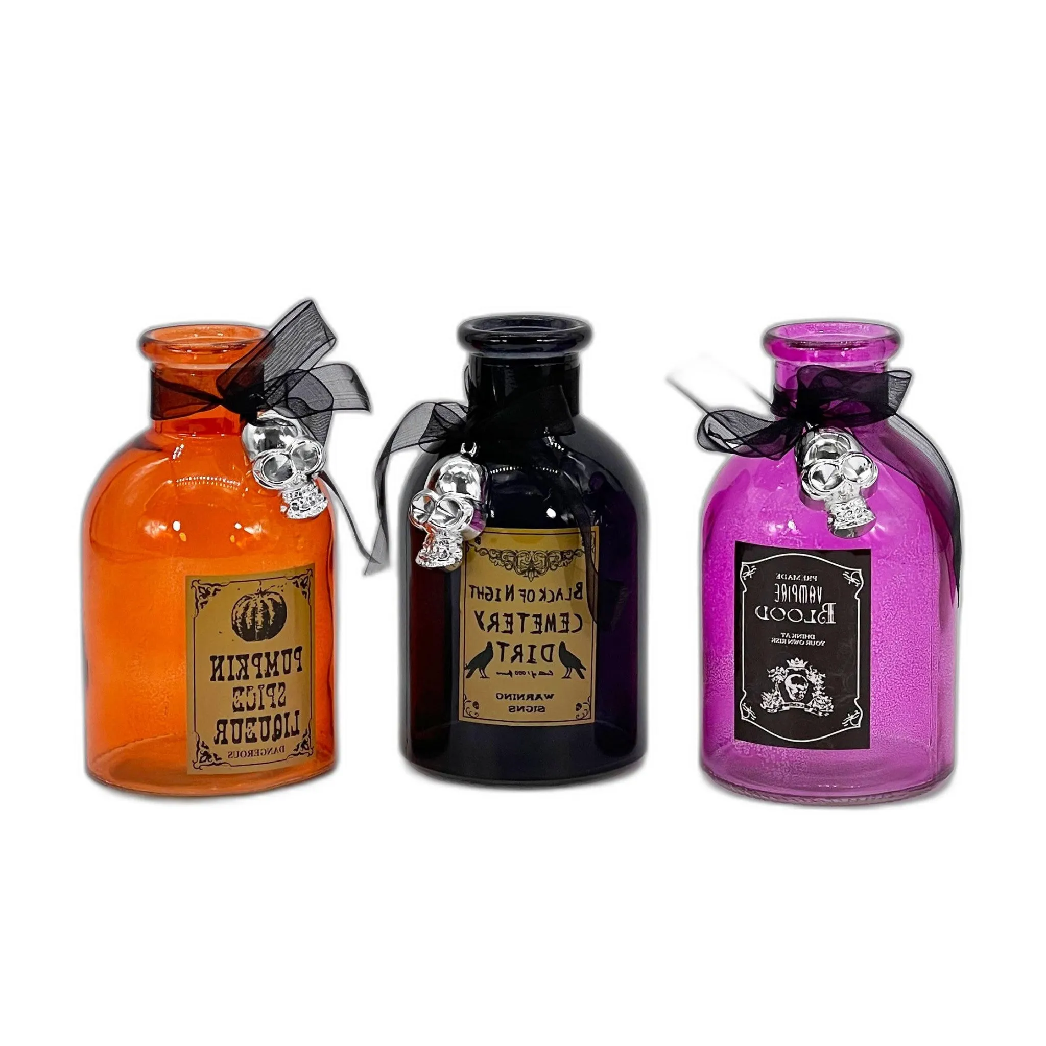 Set of Three Witches Potion Glass Bottle Sculptures