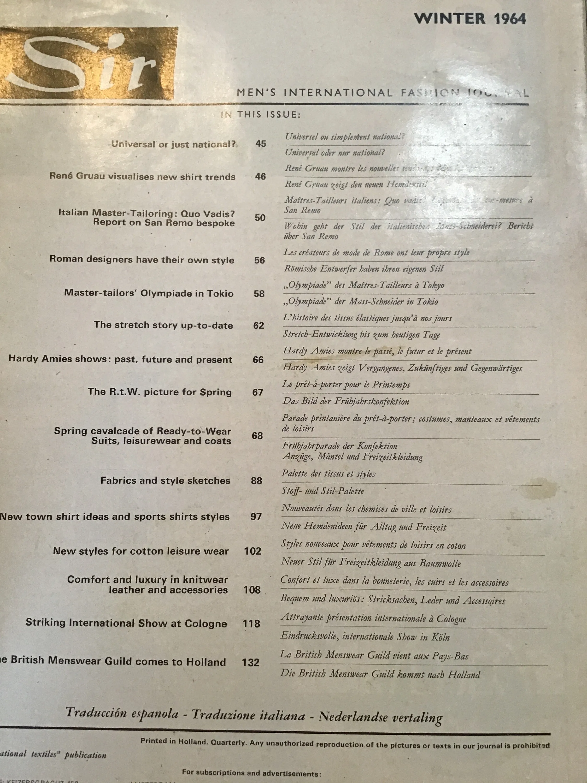 Sir : Men's international Fashion Journal 1964 no. 4 Winter