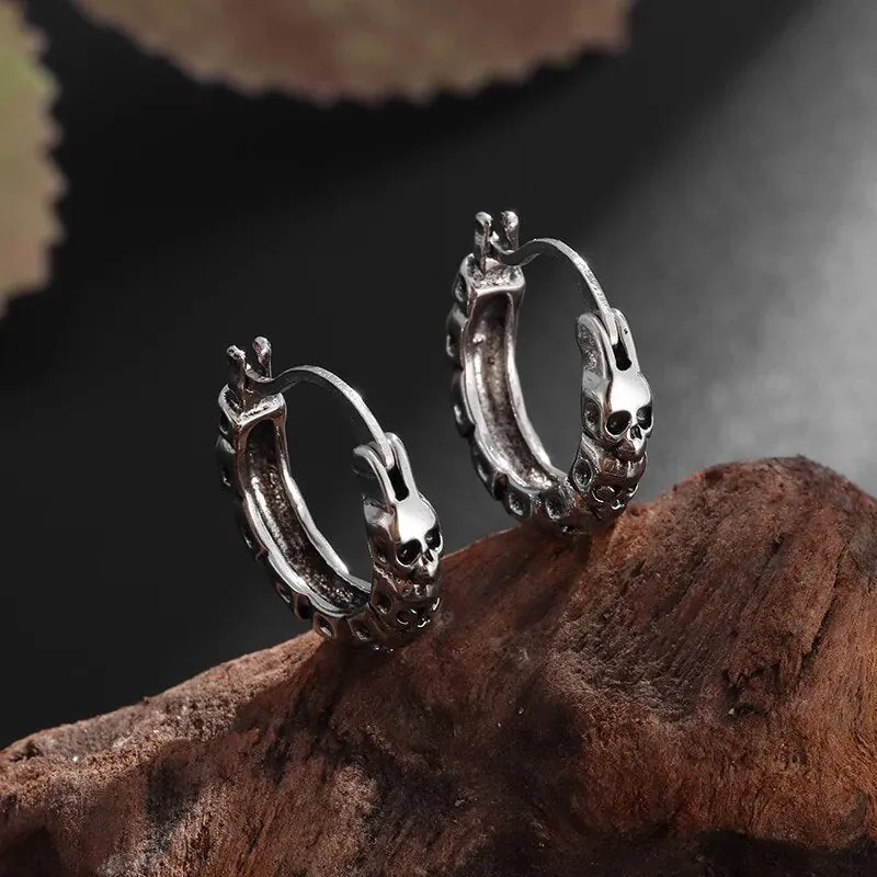 Skull Earrings Retro Silver Color Skeleton Goth Punk Dark Party