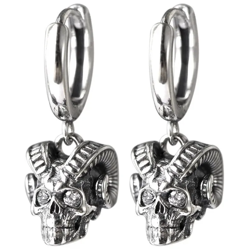 Skull Earrings Retro Silver Color Skeleton Goth Punk Dark Party