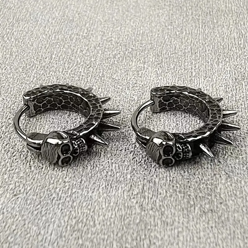 Skull Earrings Retro Silver Color Skeleton Goth Punk Dark Party