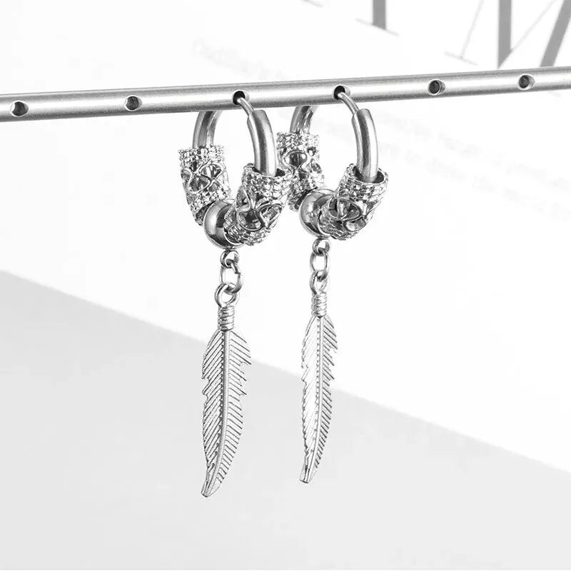 Skull Earrings Retro Silver Color Skeleton Goth Punk Dark Party