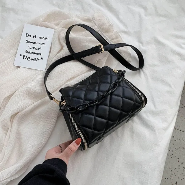 Solid Color PU Leather Bucket Bags For Women 2020 Fashion Chain Shoulder Crossbody Bag Female Handbags and Purse