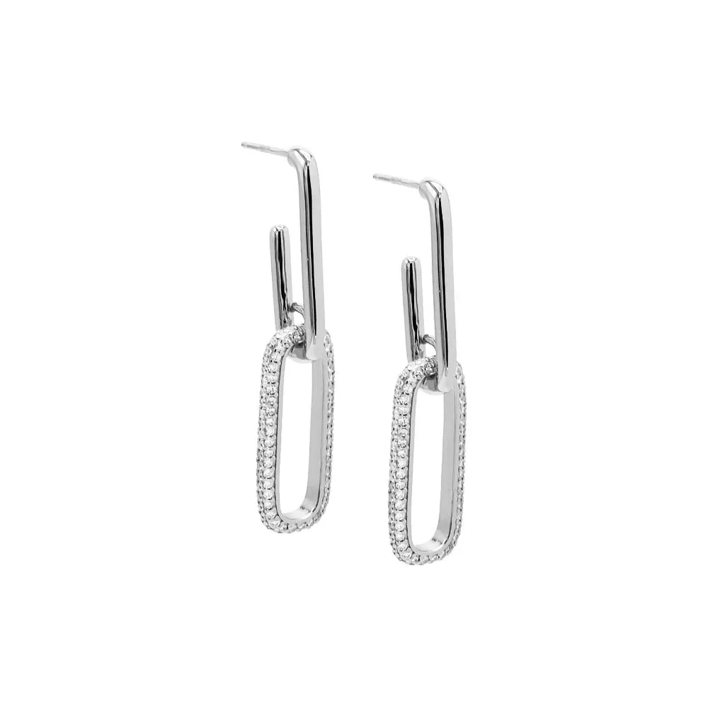 Solid/Pavé Double Link Drop Stud Earring
