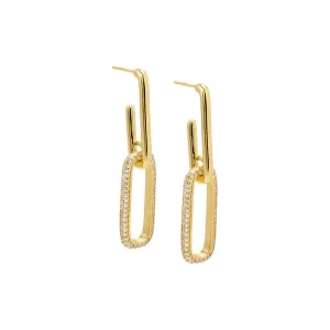 Solid/Pavé Double Link Drop Stud Earring