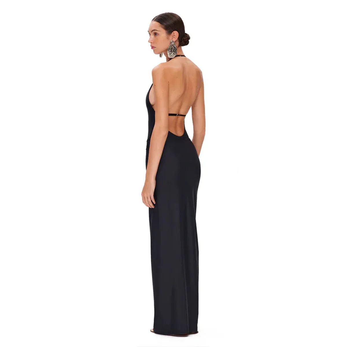 Striking Deep V-Neck Backless One-Piece Swimsuit with Draped Skirt Detail