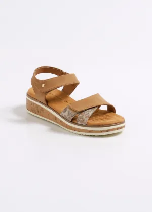 Suede and cork wedge sandals
