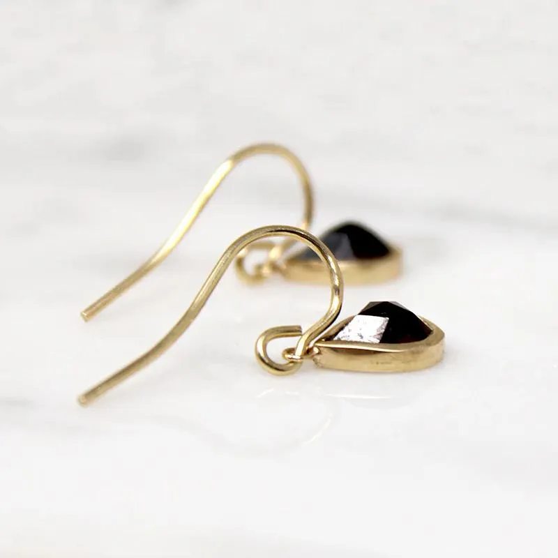Sultry Antique Rose Cut Garnet & Gold Drop Earrings